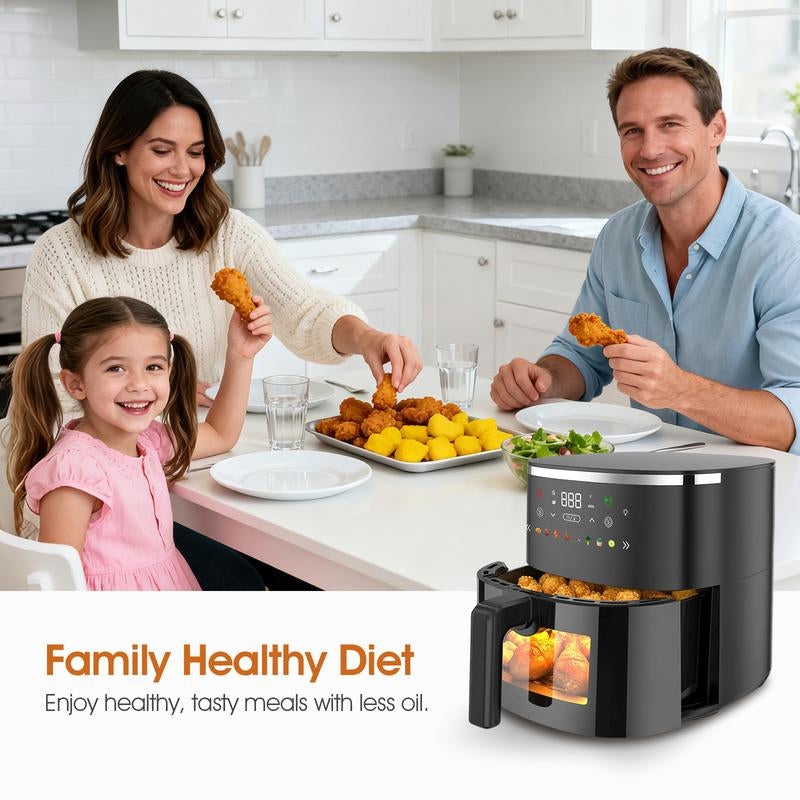 6QT Digital Air Fryer with Visible Window 8 Preset Functions Adjustable Temperature Timer 1550W Power for Crispy Fries Chicken & More Ideal Christmas Gift for Home Kitchen Appliances Multifunction