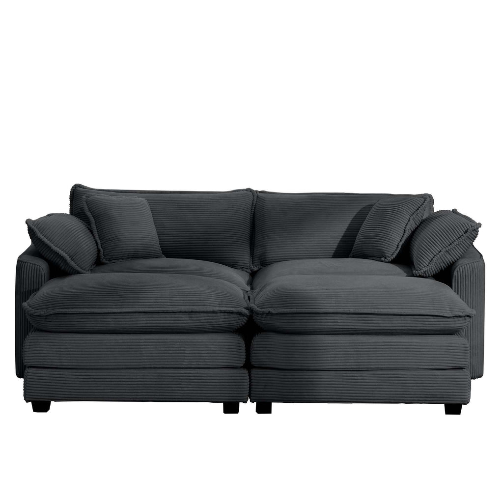 Modern Oversized Modular Cushion Sofa With Ottoman, Low Back, Deep Seating Sofa Set