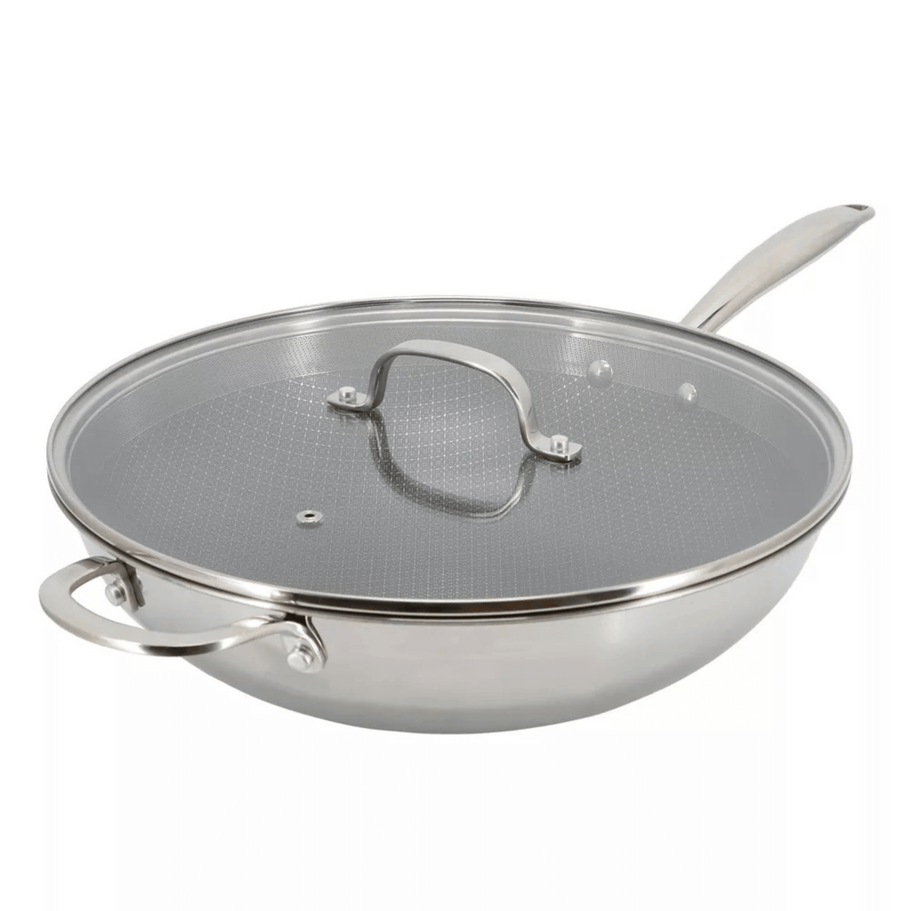 Better Chef 12.5-Inch 3-Ply Stainless Steel Nonstick Wok with Lid
