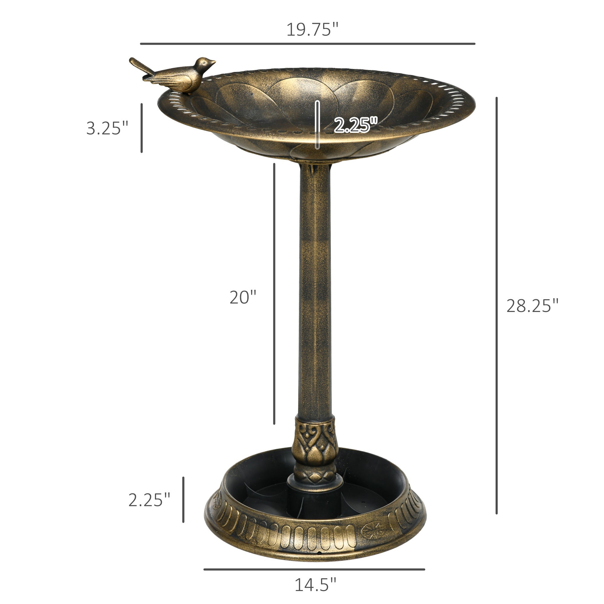 Outsunny 28" Antique Bronze Bird Bath with Pedestal Flower Planter Base