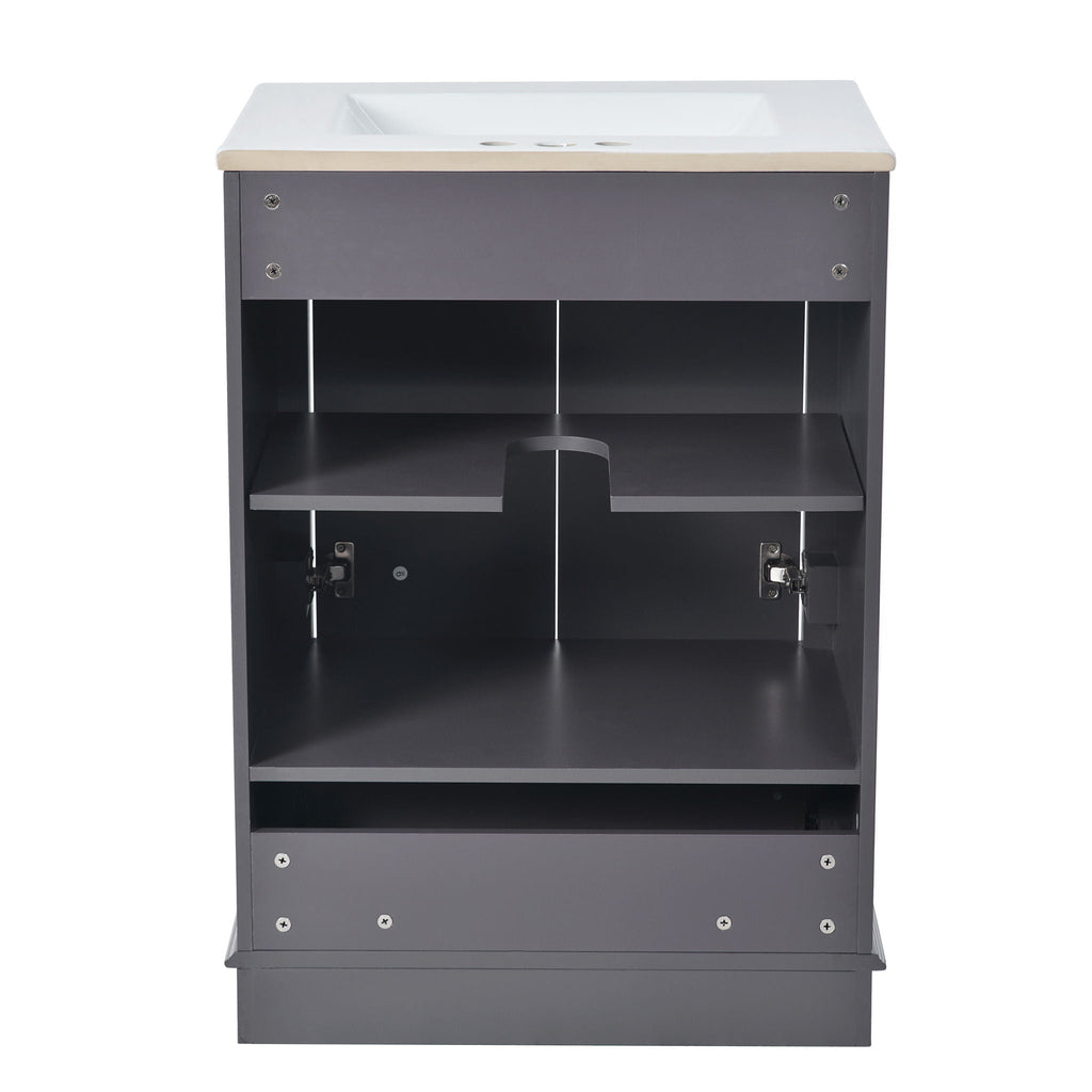 Bathroom Vanity With Ceramic Sink Combo, Modern Freestanding Storage Cabinet With Silver Handles