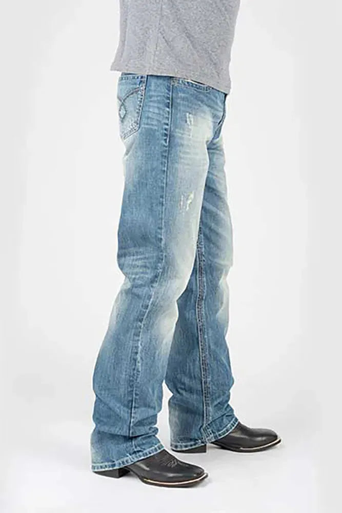 Tin Haul Regular Joe with Grey Diamond Stitch (Light Wash) - Men's Bootcut Jeans