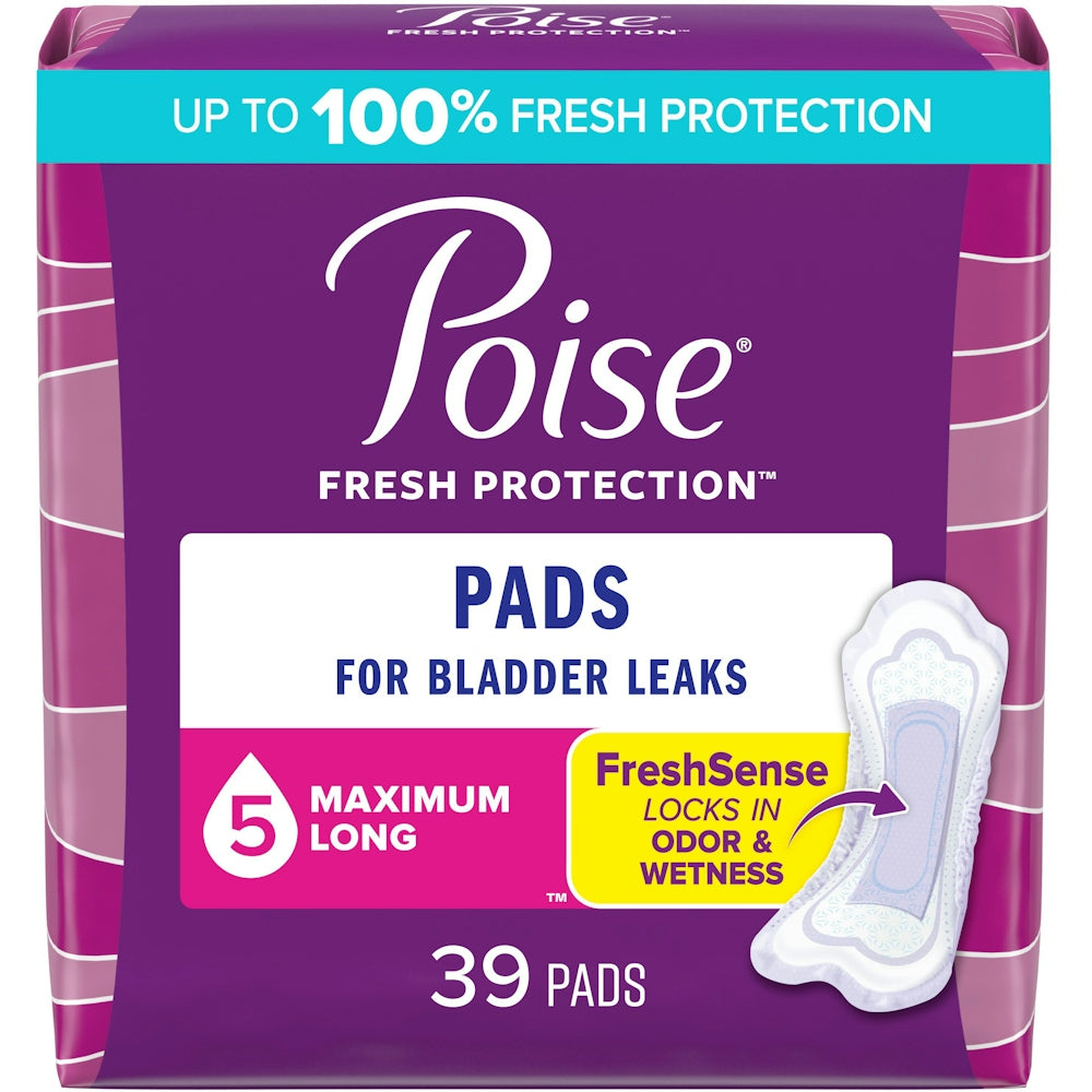 Poise Maximum Absorbency Incontinence Pads, Long Length