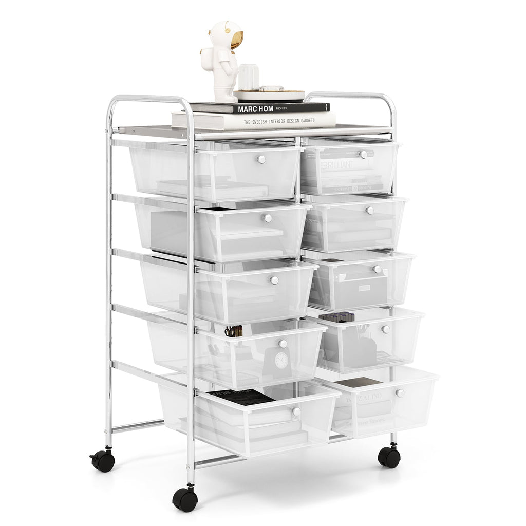 10-Drawer Rolling Storage Cart-Transparent
