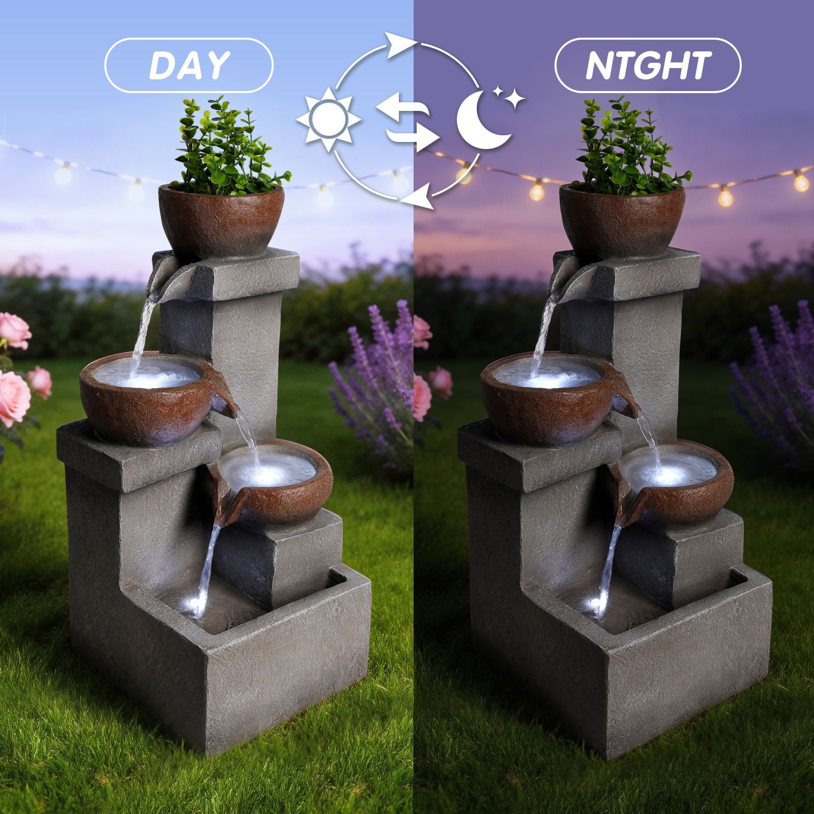 LED Waterfall Fountain Outdoor For Garden - Gray