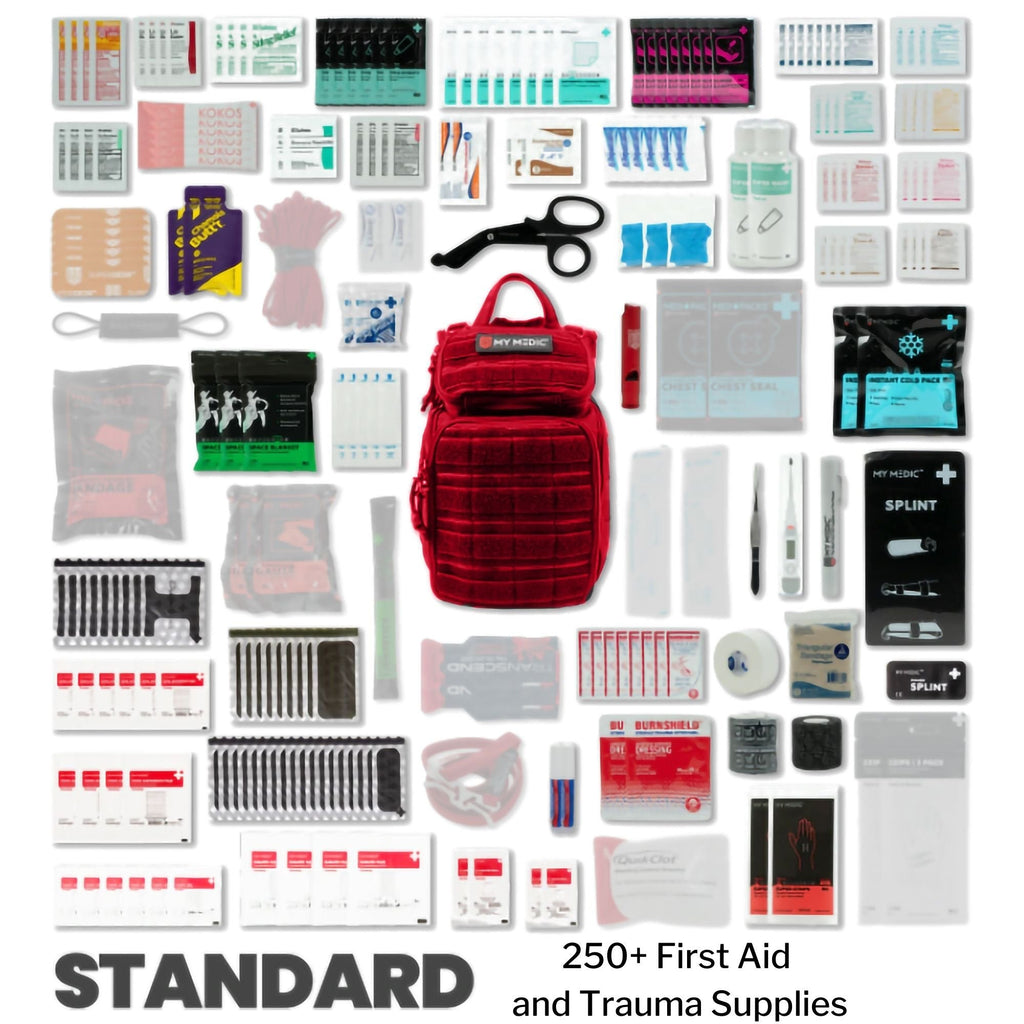 My Medic Recon First Aid Kit Backpack with Emergency Medical Supplies - Red MM-KIT-U-LG-RED-STN