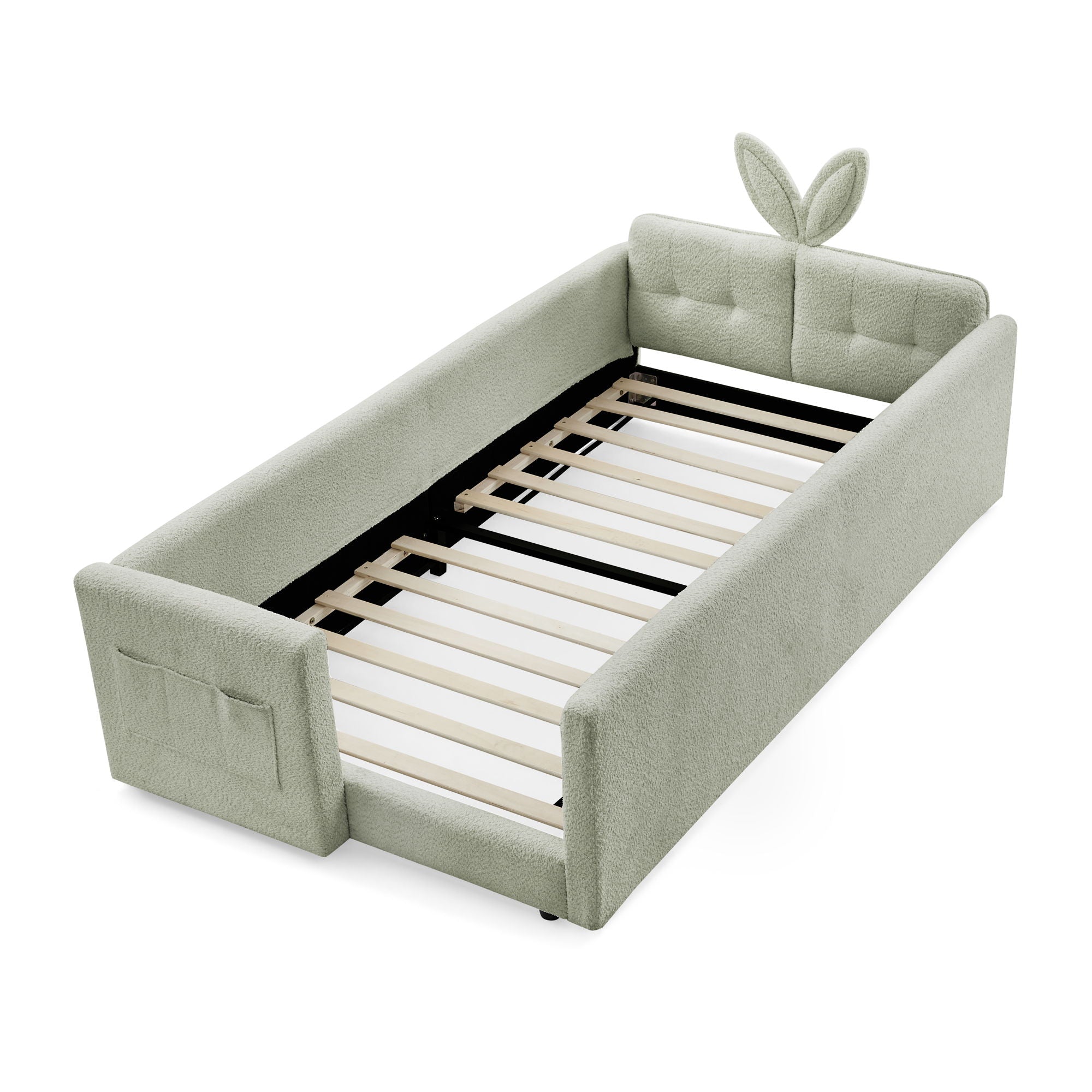 Cute Rabbit Ear Upholstered Platform Bed Frame With Safety Rail