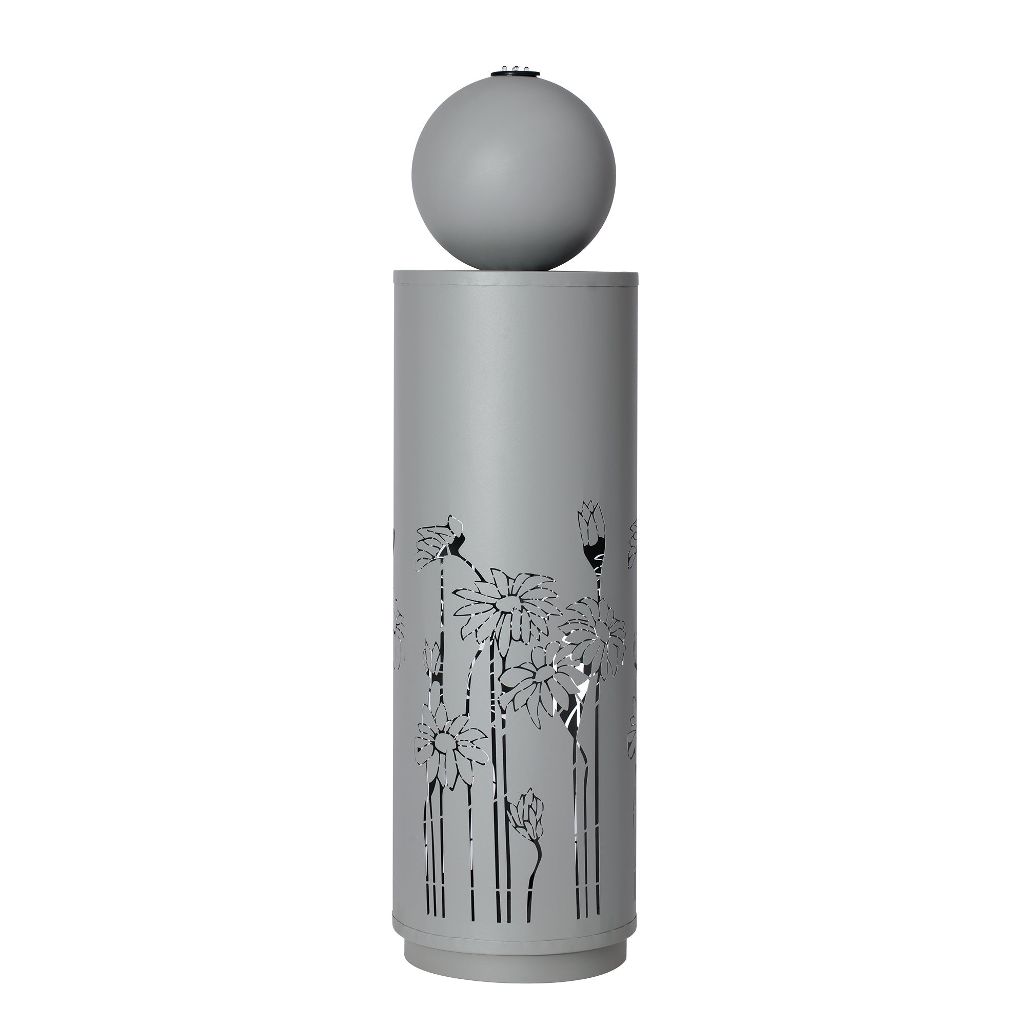 34.25'H Light Gray Metal Cutout Outdoor Water Fountain with LED Lights