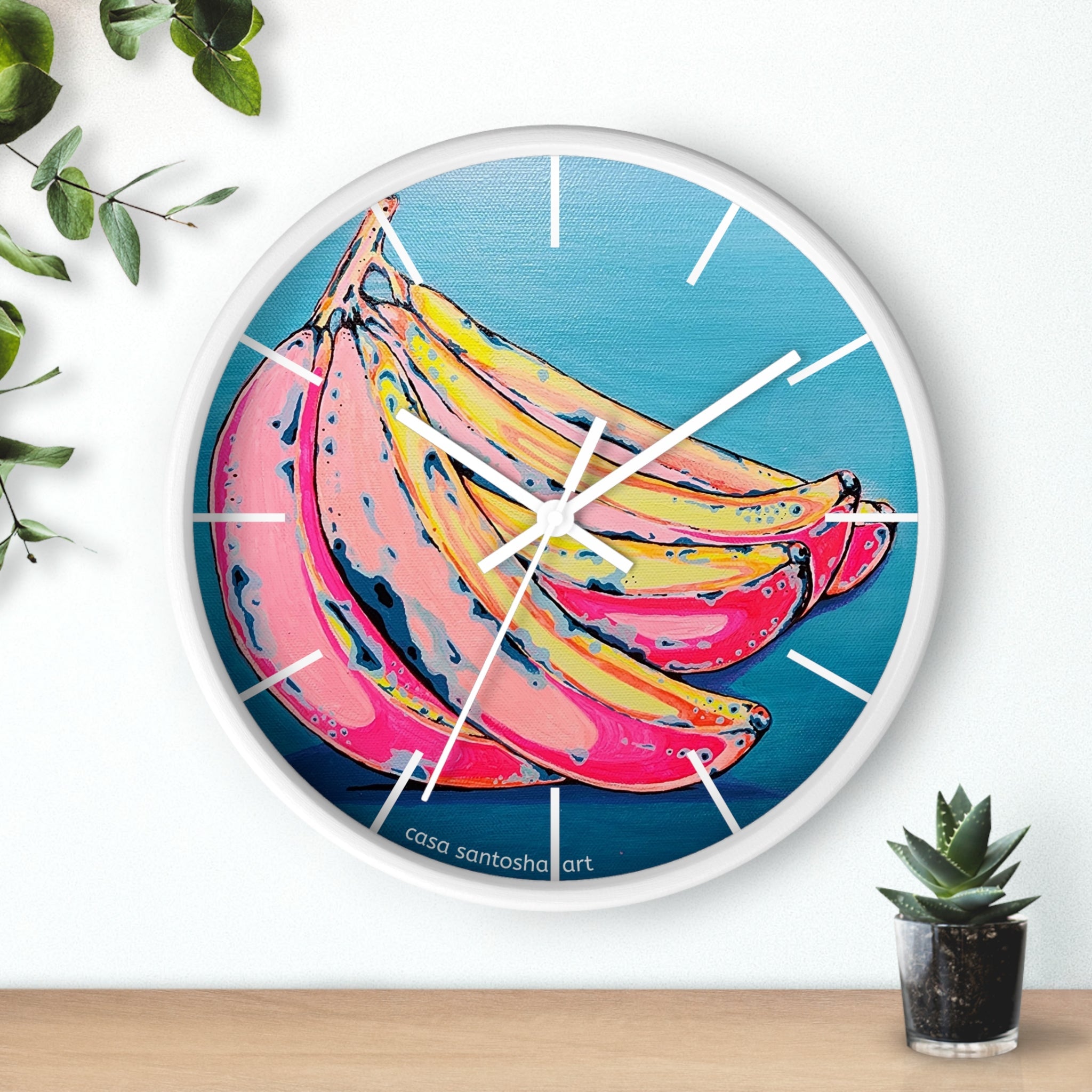 Neon Bananas Pop Art Wall Clock