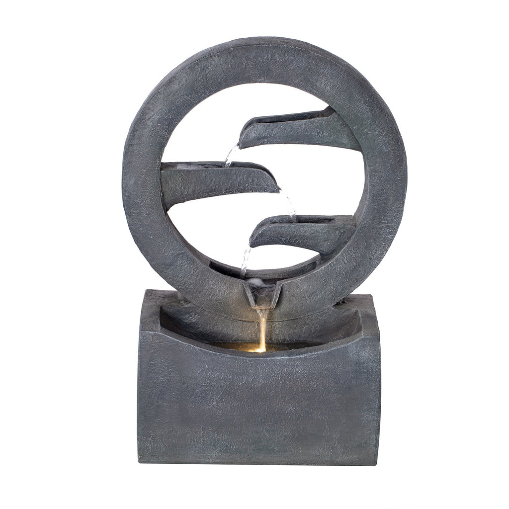 26.77'H Gray Circular Polyresin Outdoor Water Fountain with LED Light