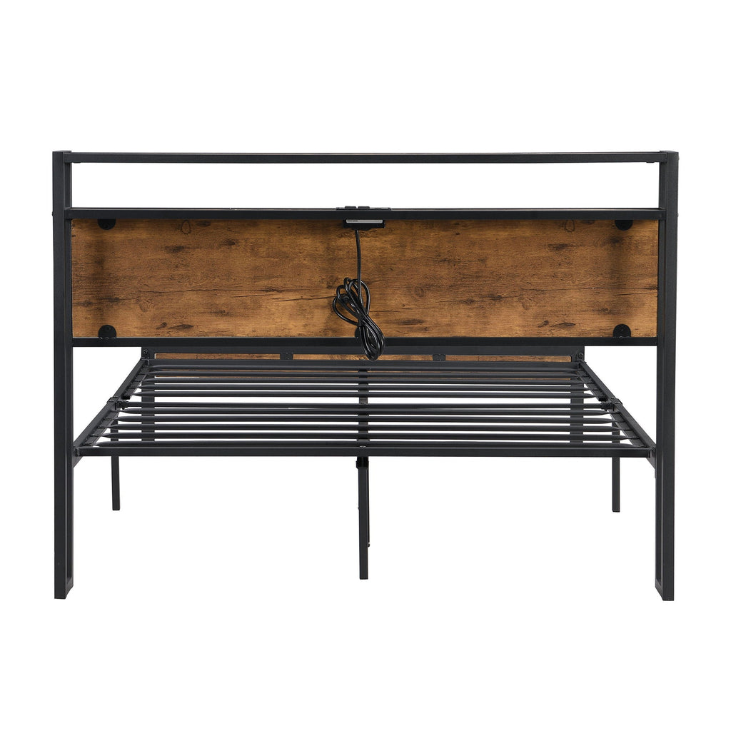 Platform Bed Frame With Wooden Headboard And Footboard, USB Liner