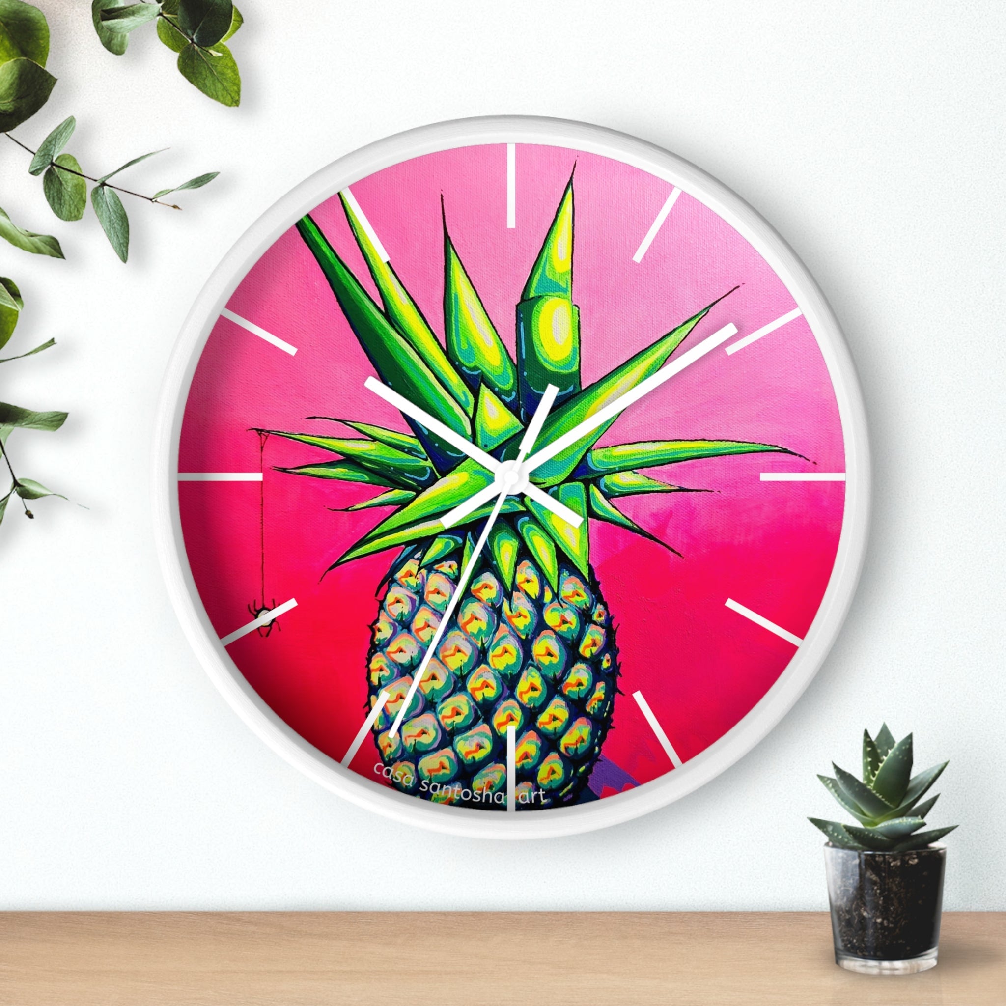 Neon Pineapple Pop Art Wall Clock