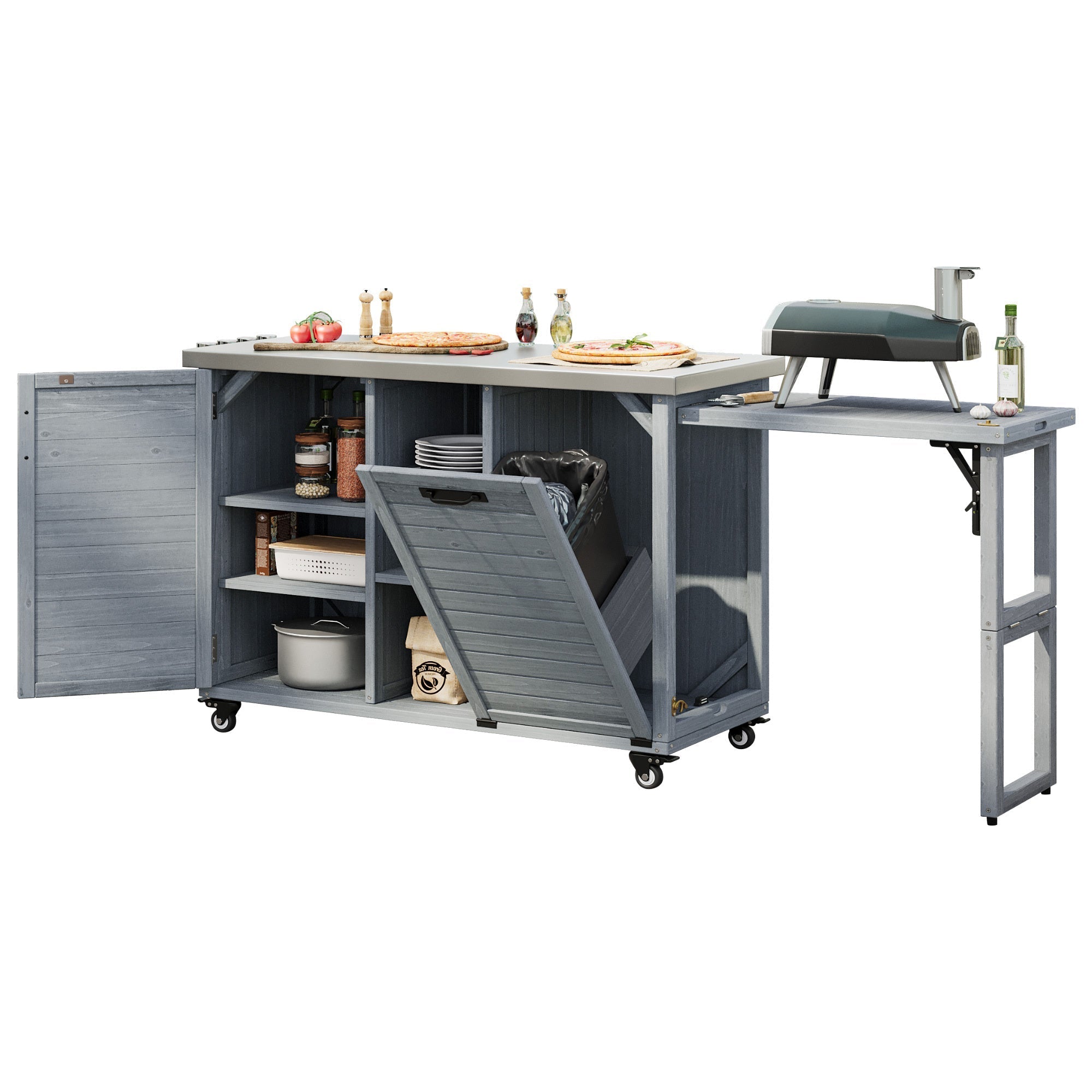 K&K 78.3' Outdoor Kitchen Island with Foldable Grill Table