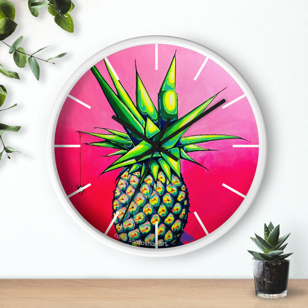 Neon Pineapple Pop Art Wall Clock
