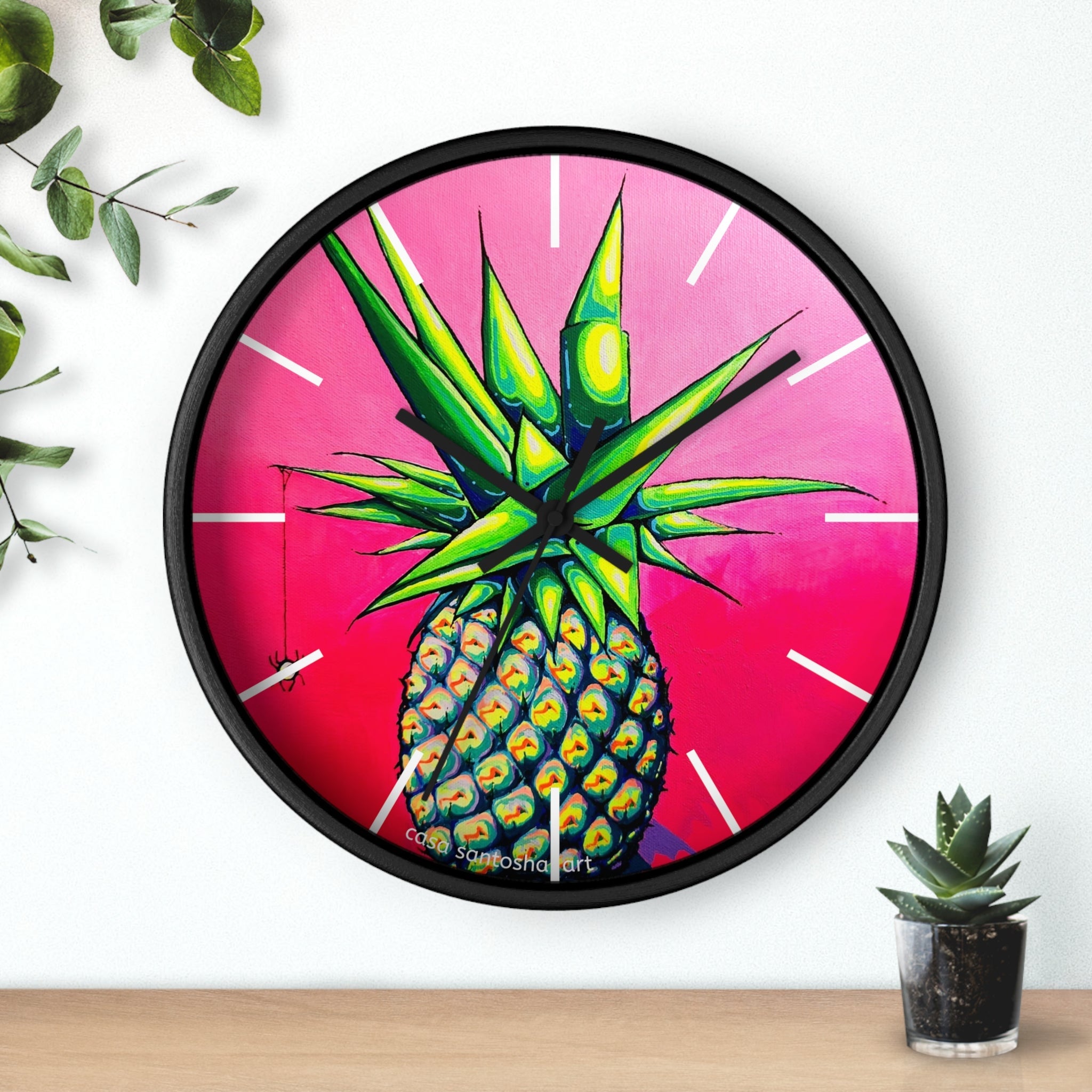 Neon Pineapple Pop Art Wall Clock