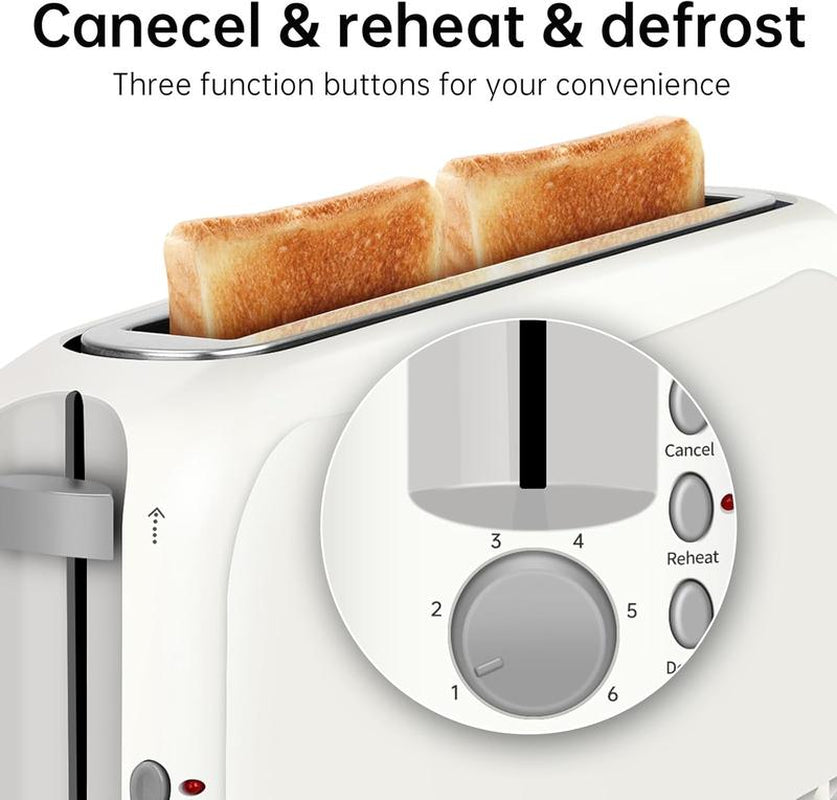 Fits-Anywhere 750W Slim Toaster with 6 Shade Settings, Cancel, Reheat & Defrost, Removable Crumb Tray - Perfect Toast Every Time!