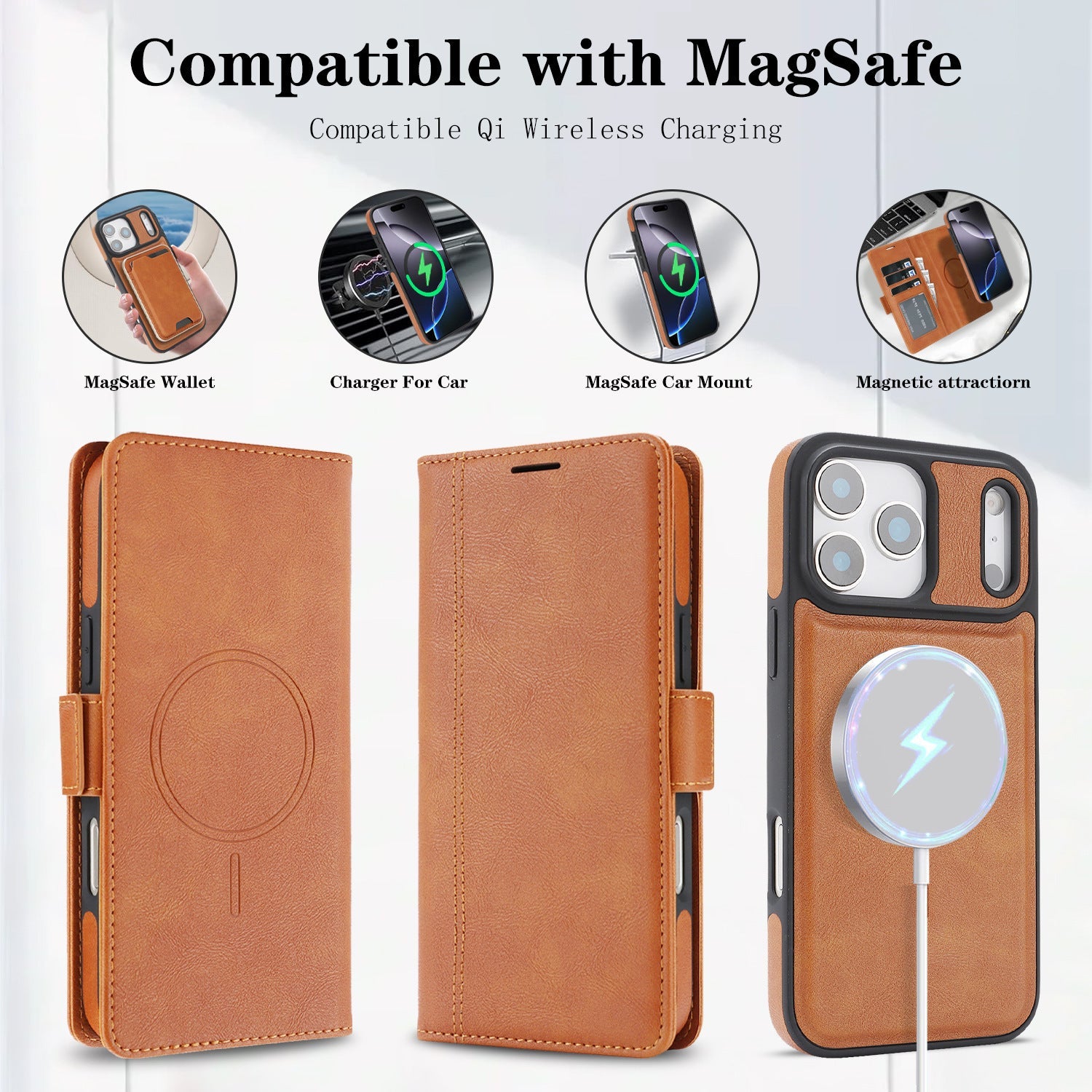Wireless Charging Magnetic Leather Phone Case