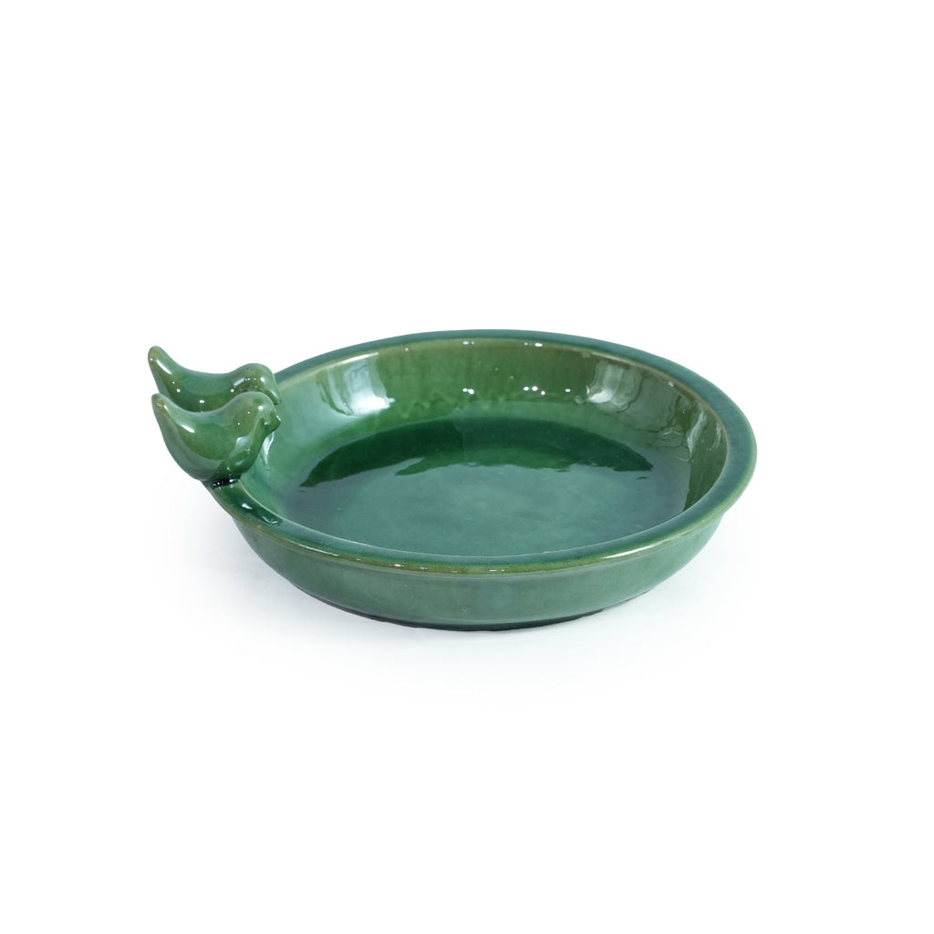 Handmade Ceramic Bird Bath - 11.8 Inch Olive