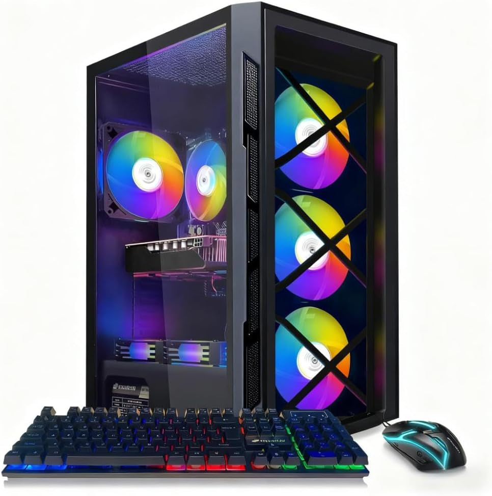 Stgaubron Gaming PC Desktop Computer, Intel Core I7 up to 3.9Ghz, Radeon RX 580 8G, 32GB RAM, 512GB SSD, Wifi 6, BT 5.0, RGB Fan X3, Windows 11 Home, White