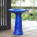 Vintage Sapphire Ceramic Pedestal Bird Bath