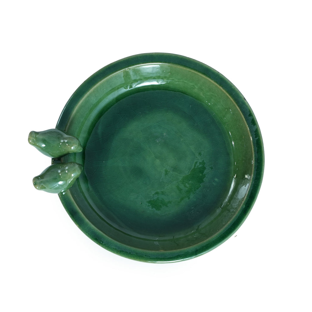 Handmade Ceramic Bird Bath - 11.8 Inch Olive
