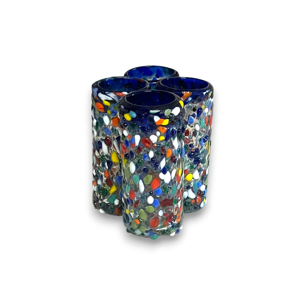 Confetti Double Shot Glass | Hand Blown Mexican Blue Rim