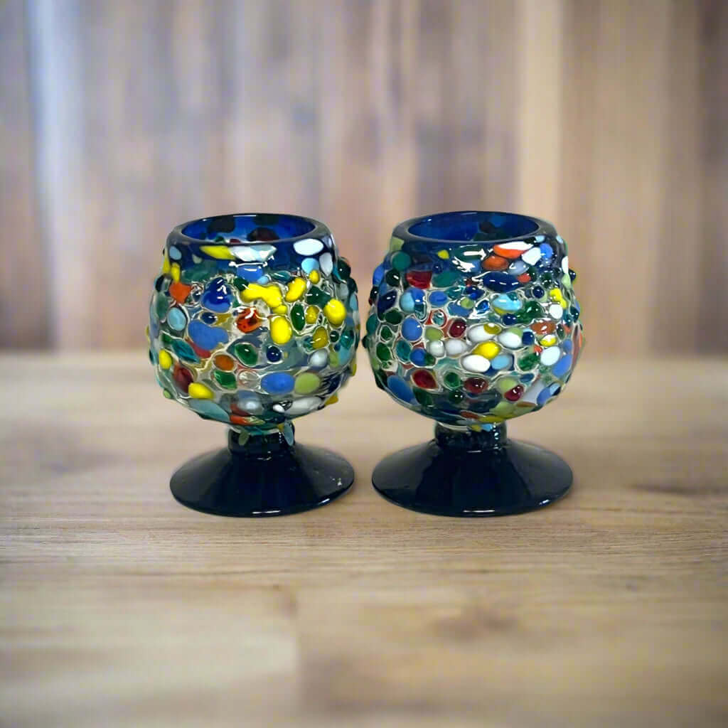 Confetti Rock Shot Glass | Blue Rim Cognac Style