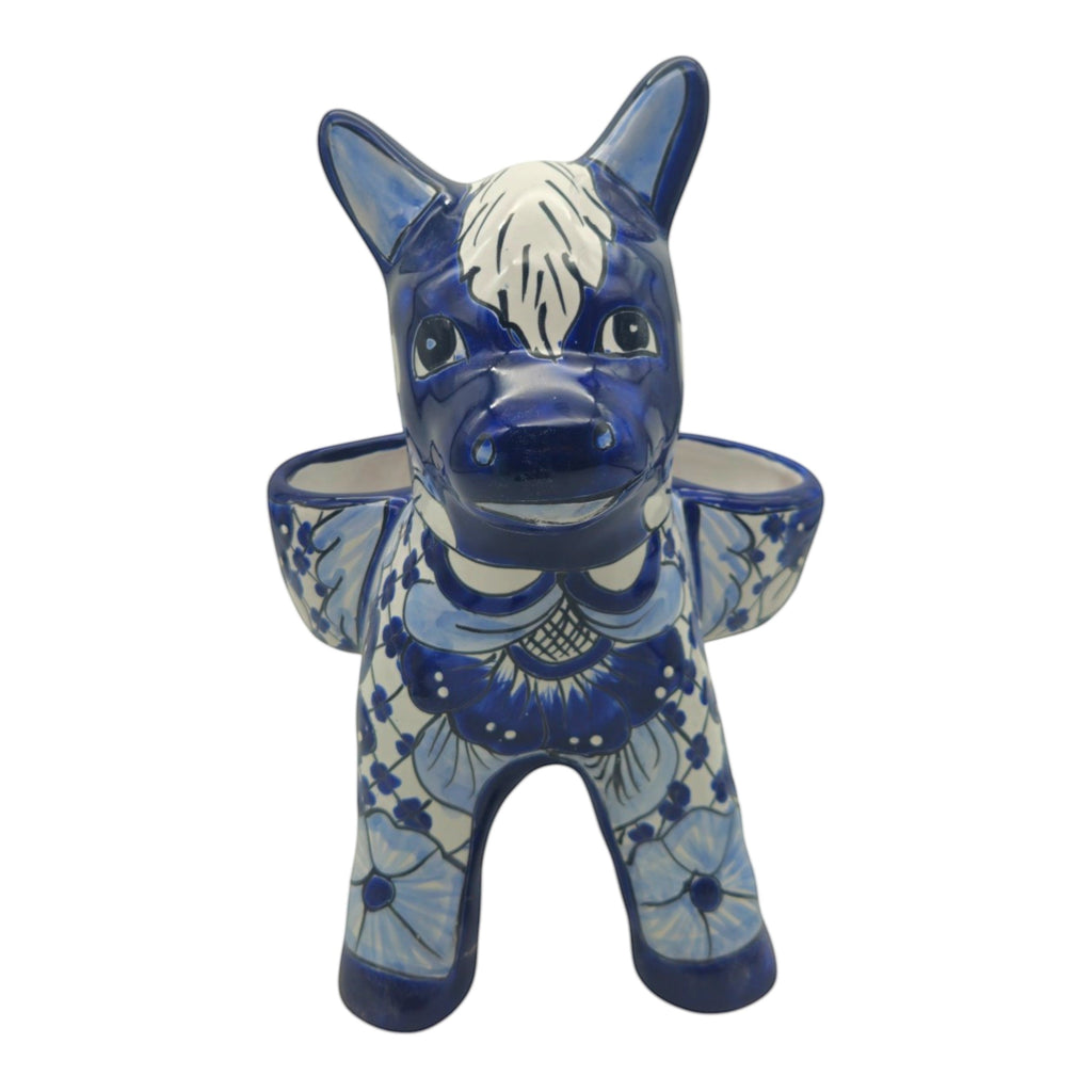 Blue & White Talavera Donkey Planter | Handcrafted Mexican Art