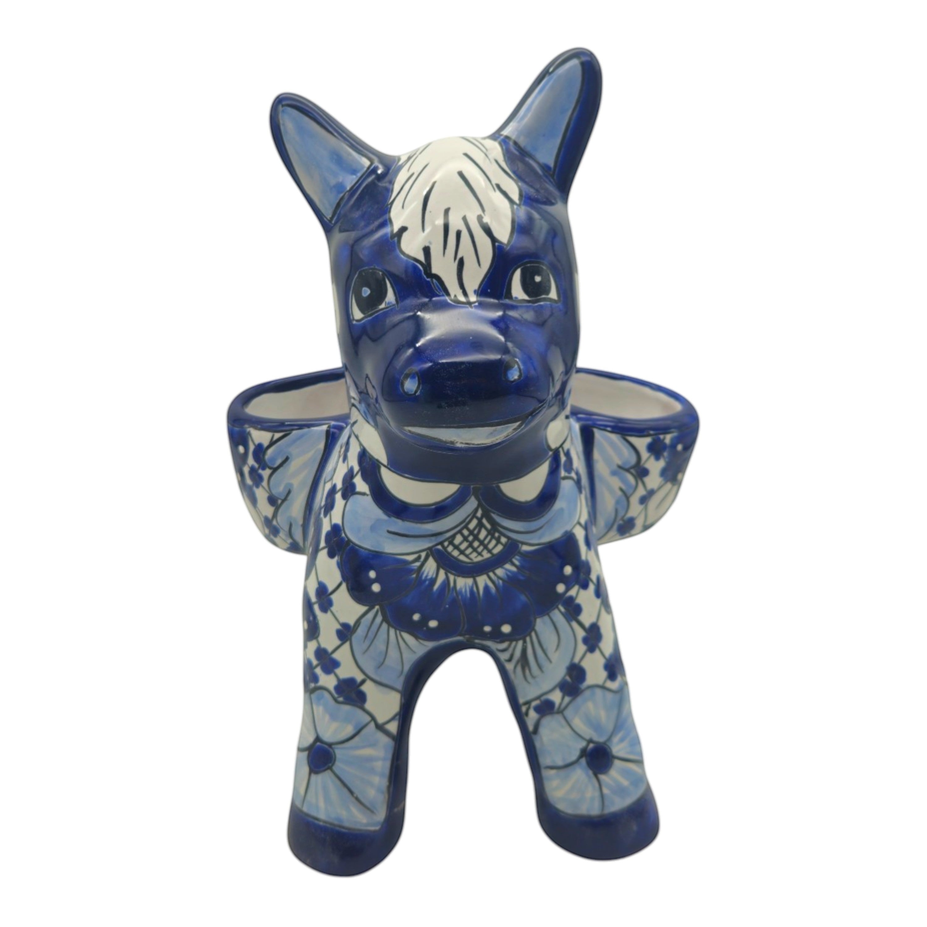 Blue & White Talavera Donkey Planter | Handcrafted Mexican Art