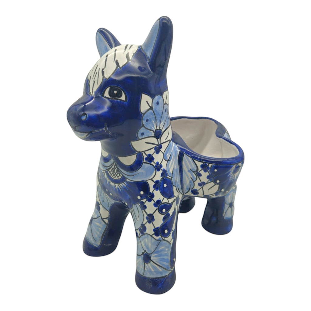 Blue & White Talavera Donkey Planter | Handcrafted Mexican Art