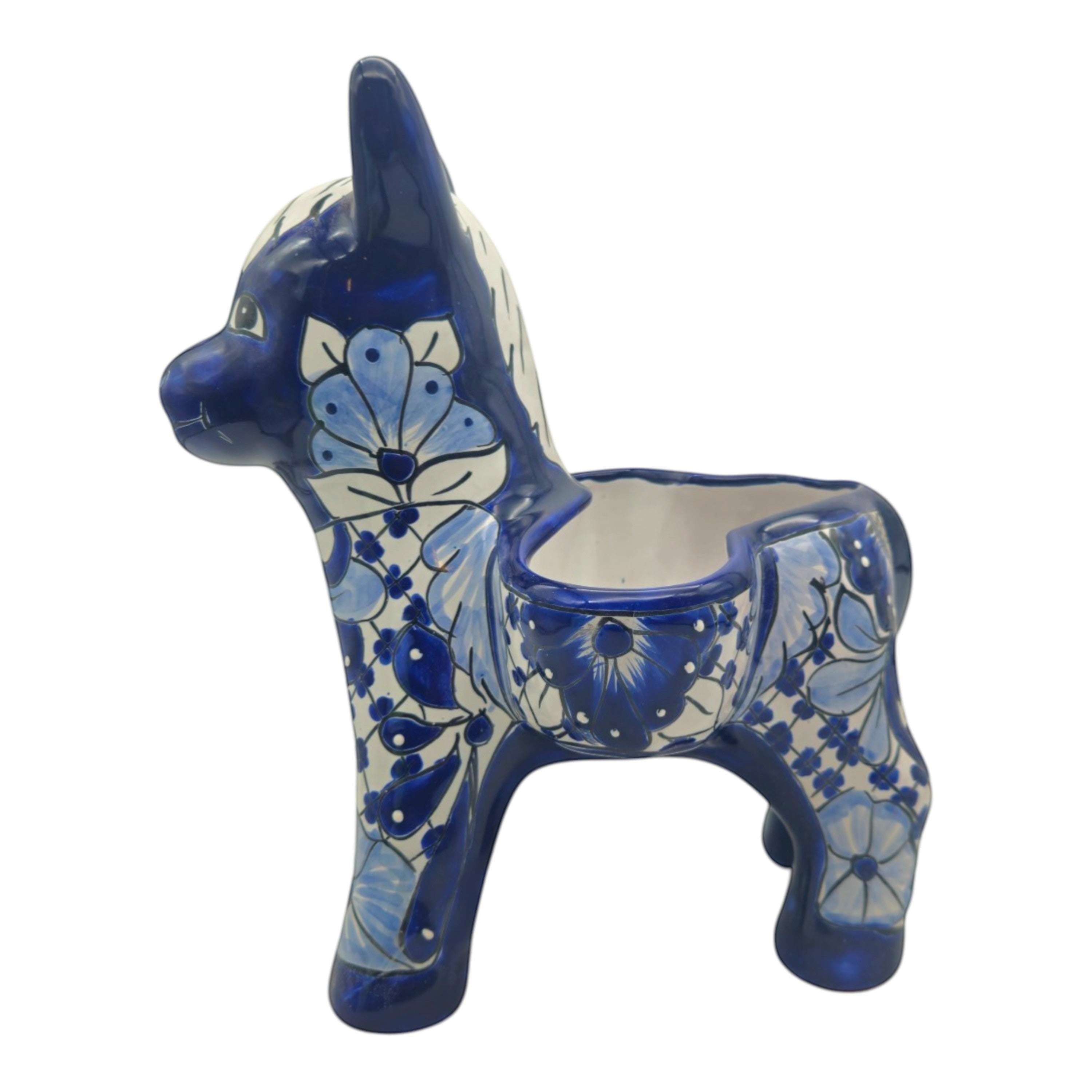Blue & White Talavera Donkey Planter | Handcrafted Mexican Art