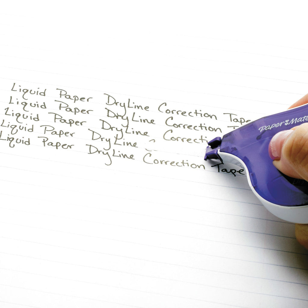Paper Mate DryLine Correction Tape, Non-Refillable, Green/Purple Applicators, 0.17" x 472", 10/Pack