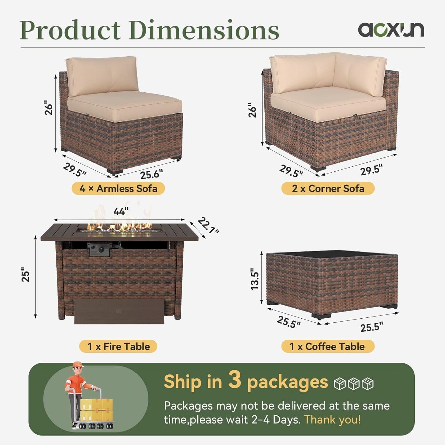 Eight Piece Outdoor Patio Furniture Set with Fire Pit
