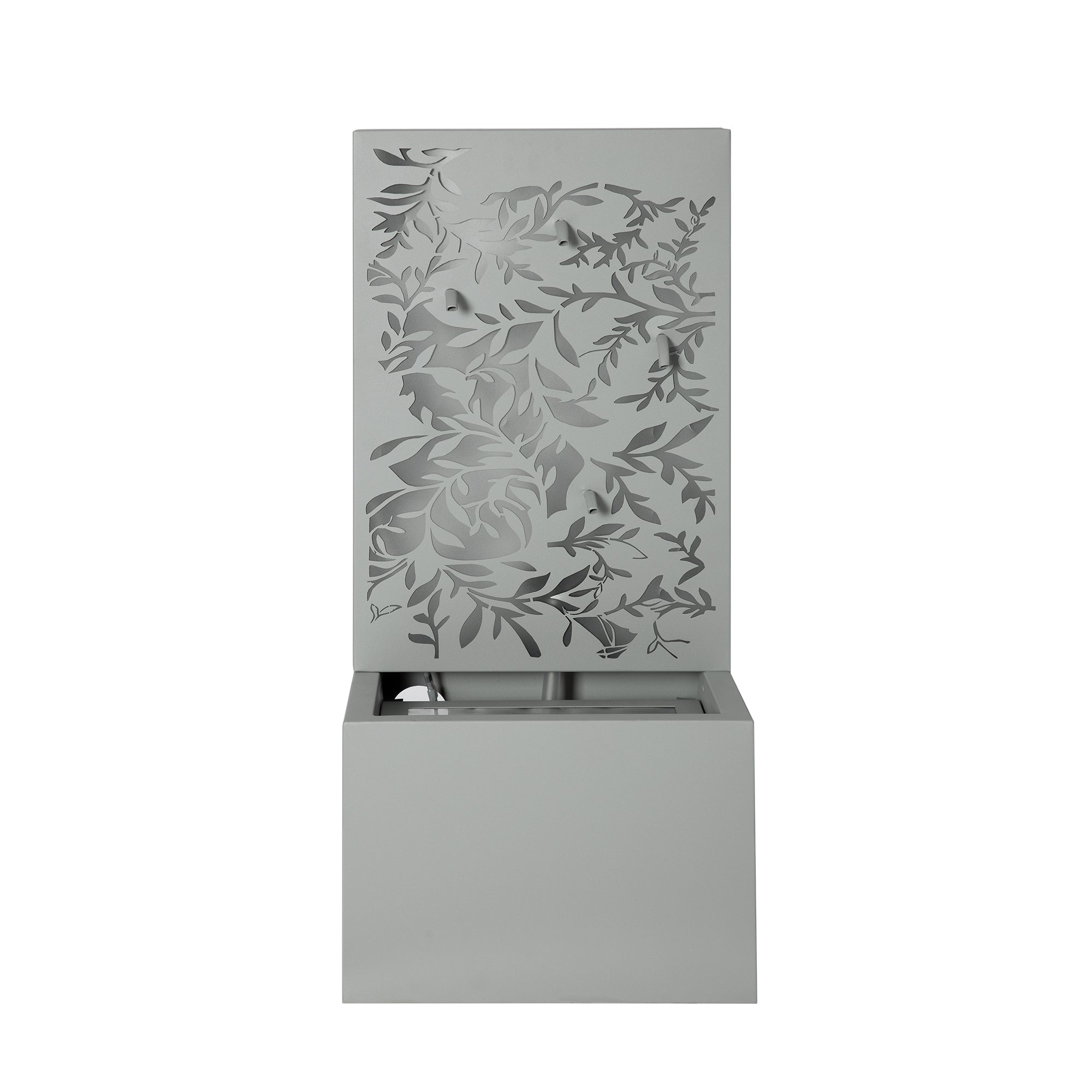 30.71' Light Gray Metal Leaf Cutout Outdoor Water Wall Fountain with LED Lights