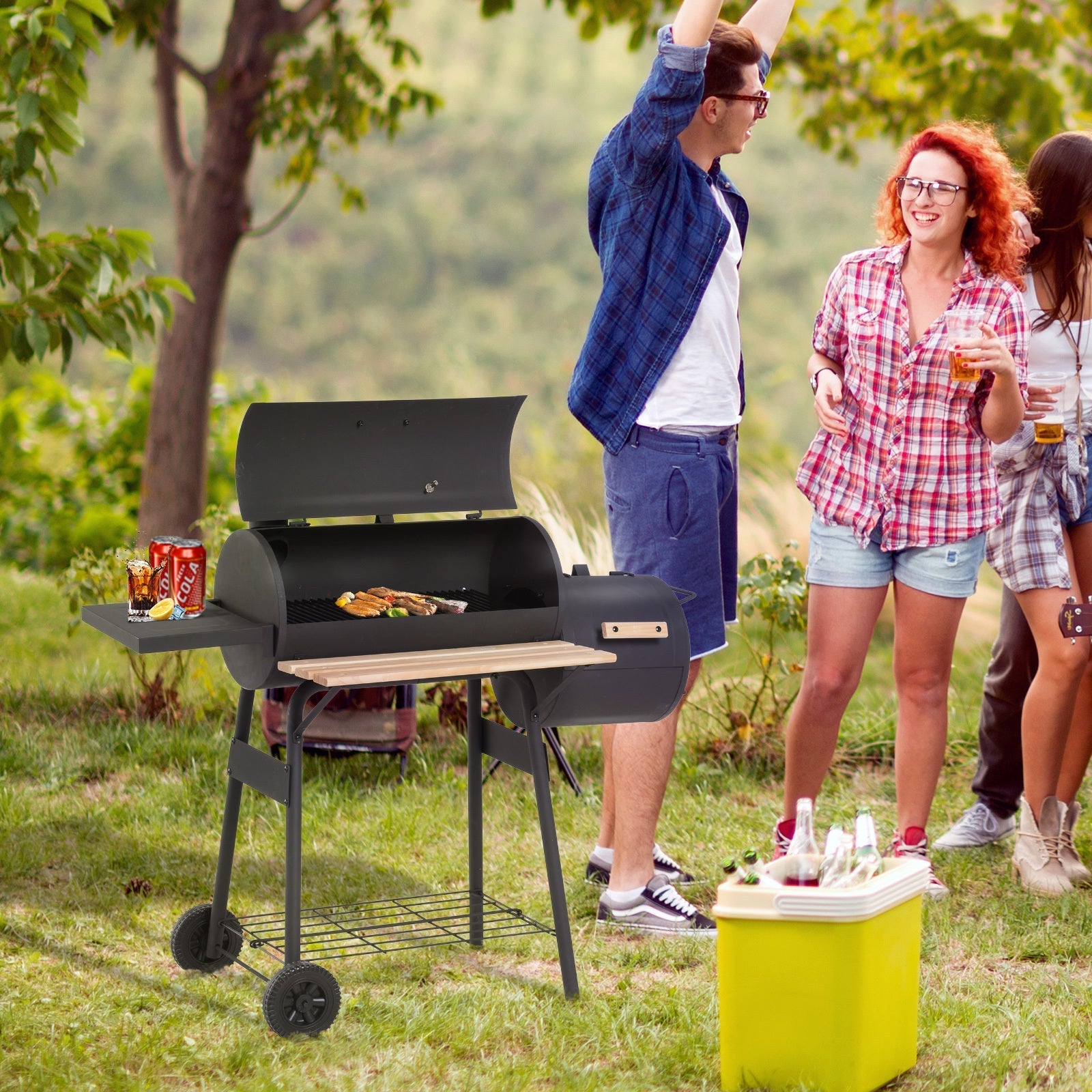Outsunny 48' Steel Portable Backyard Charcoal BBQ Grill and Offset Smoker Combo
