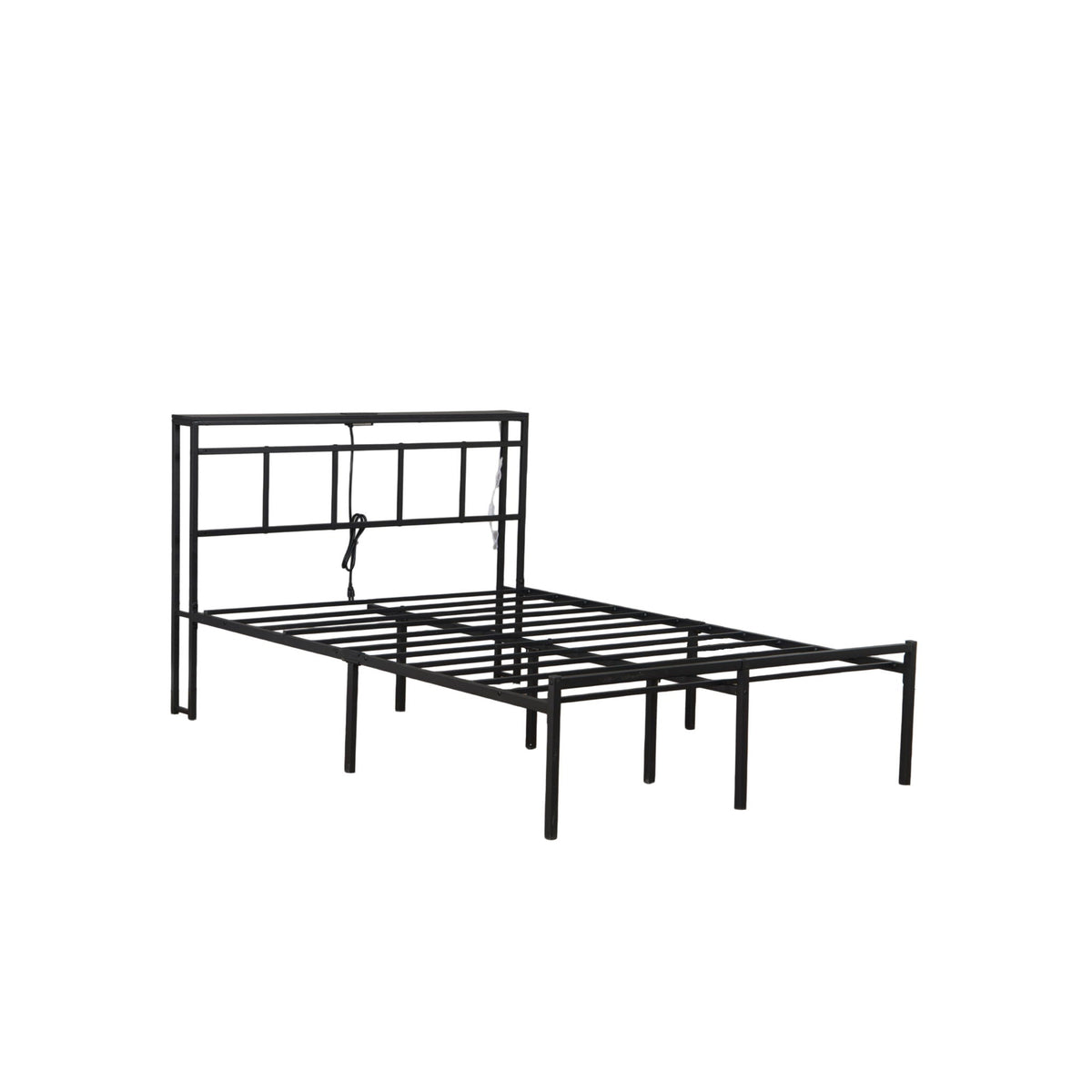 Bed Frame With Storage Headboard With USB C, Type C And LED Light