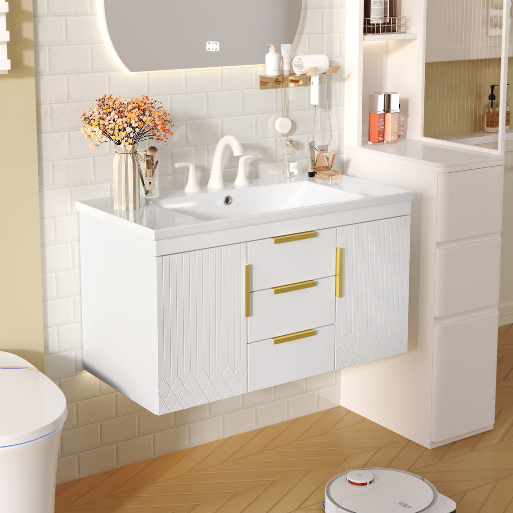 Wall Mounted Bathroom Vanity With Sink and Floating Storage Cabinet