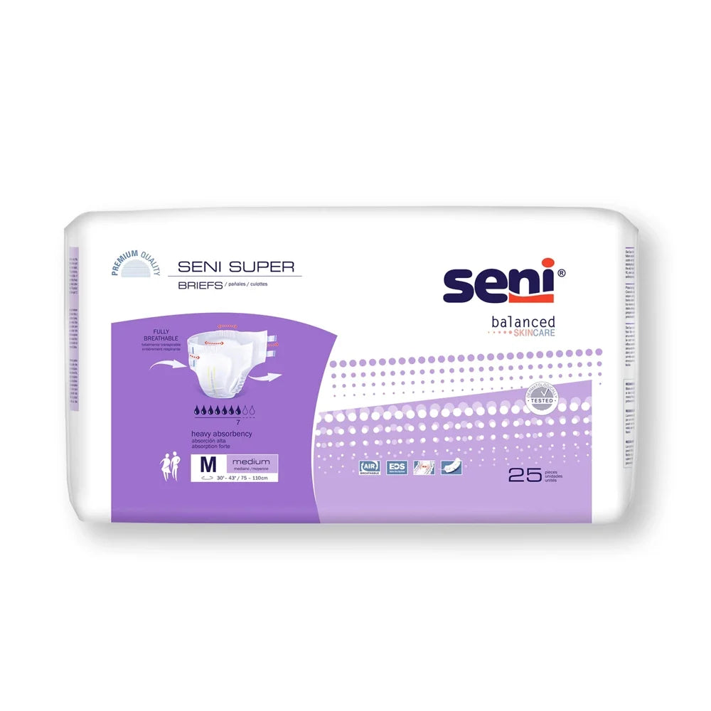 Seni® Super Unisex Adult Incontinence Brief Medium Disposable Heavy Absorbency