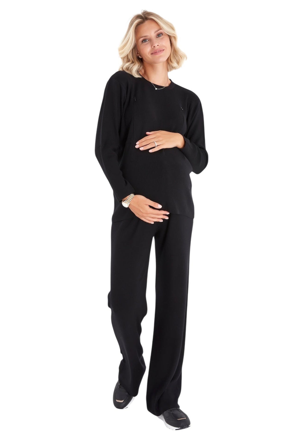 Effortless Elegance Set with Rib Side Zip Long Sleeve Maternity/Nursing Top & Lounge Pants