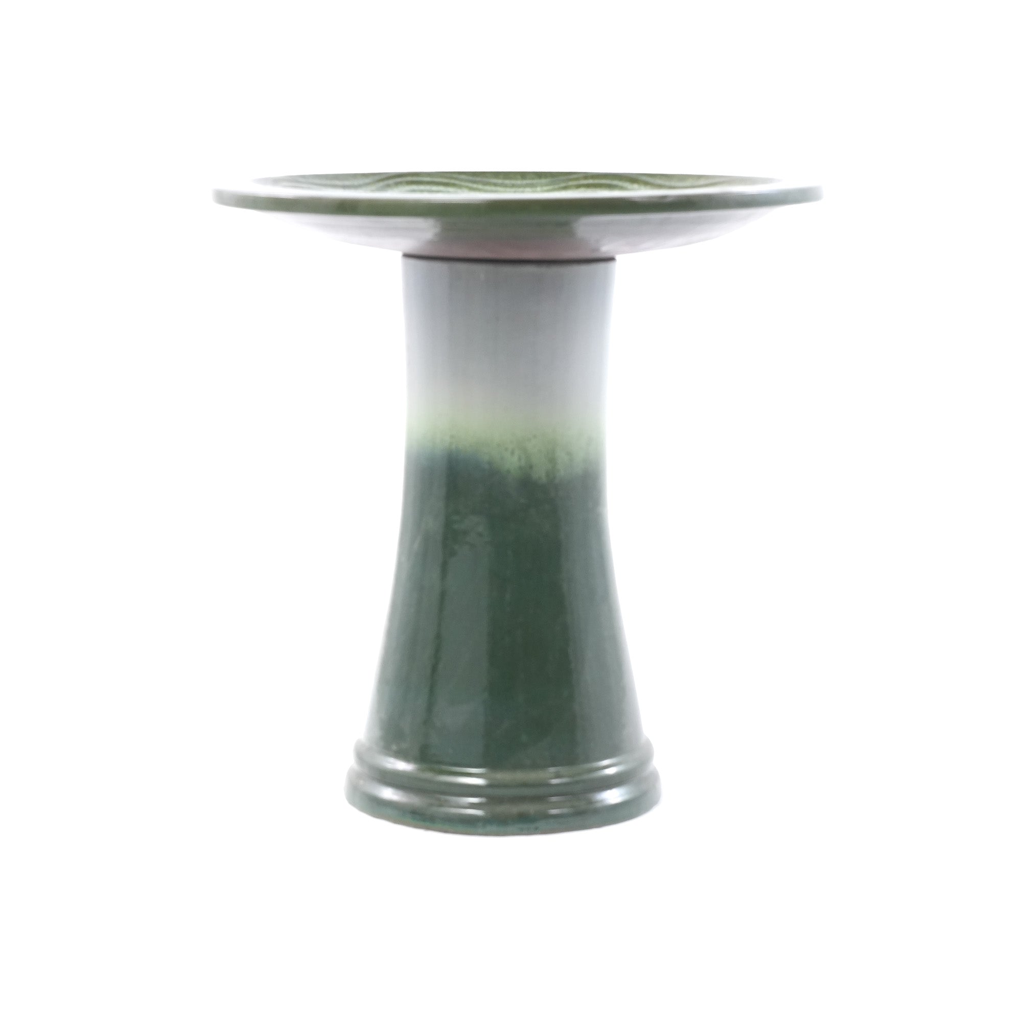 Handmade Glazed Ceramic Bird Bath, 17" Concentric Ripple Embossed Tray & 18" Pedestal Base
