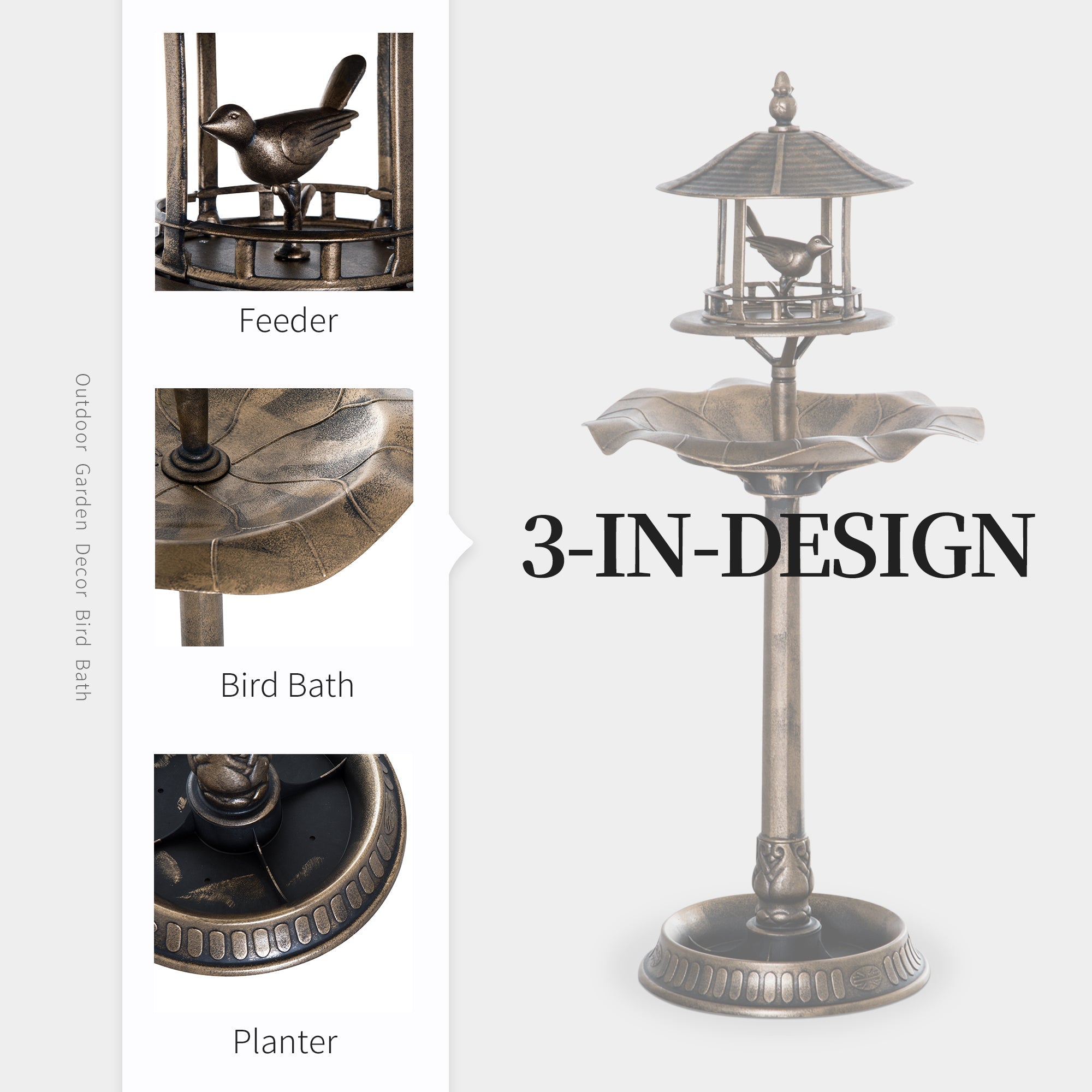 Outsunny 3-in-1 Garden Bird Bath Bowl Pedestal with Bird Feeder and Planter