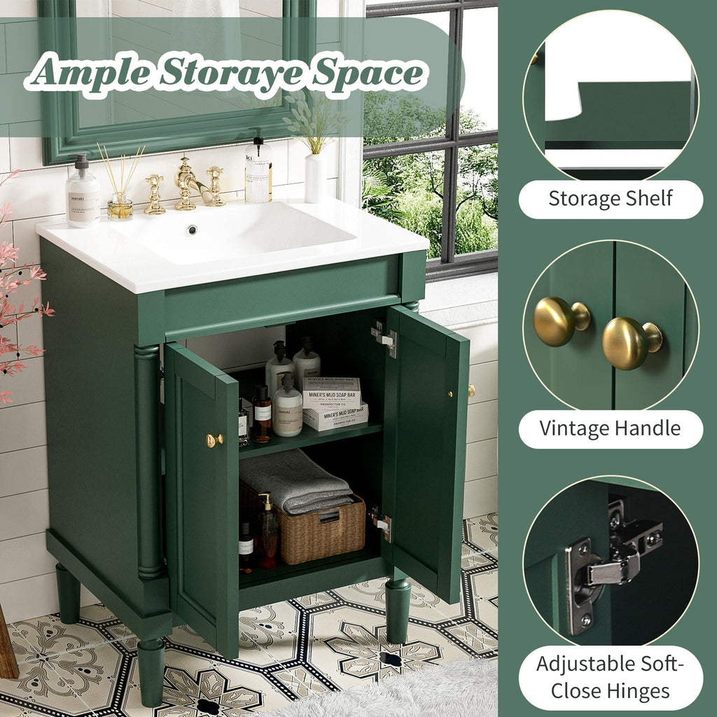 Bathroom Vanity With Top Sink, 2 Tier Storage Cabinet