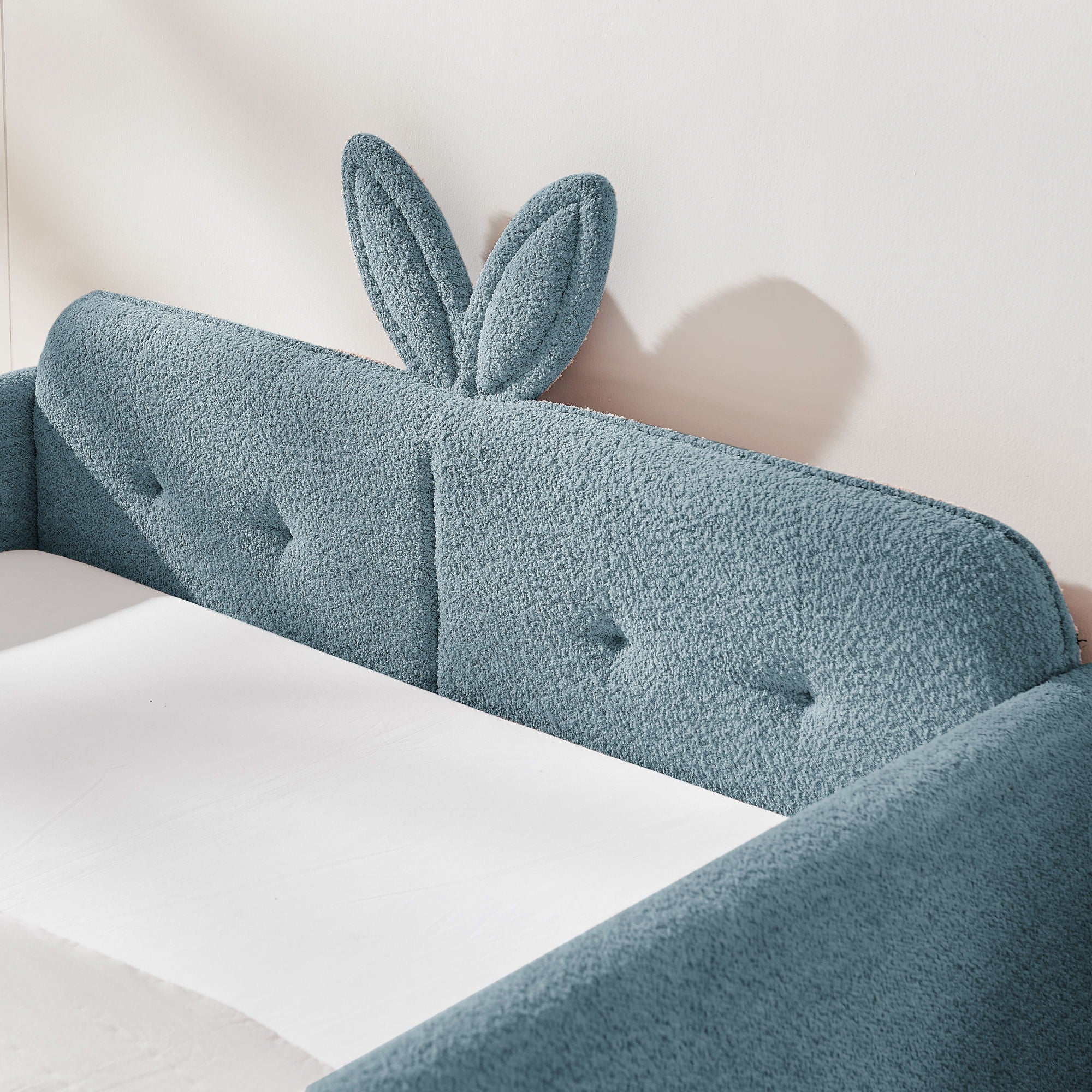Cute Rabbit Ear Upholstered Platform Bed Frame With Safety Rail