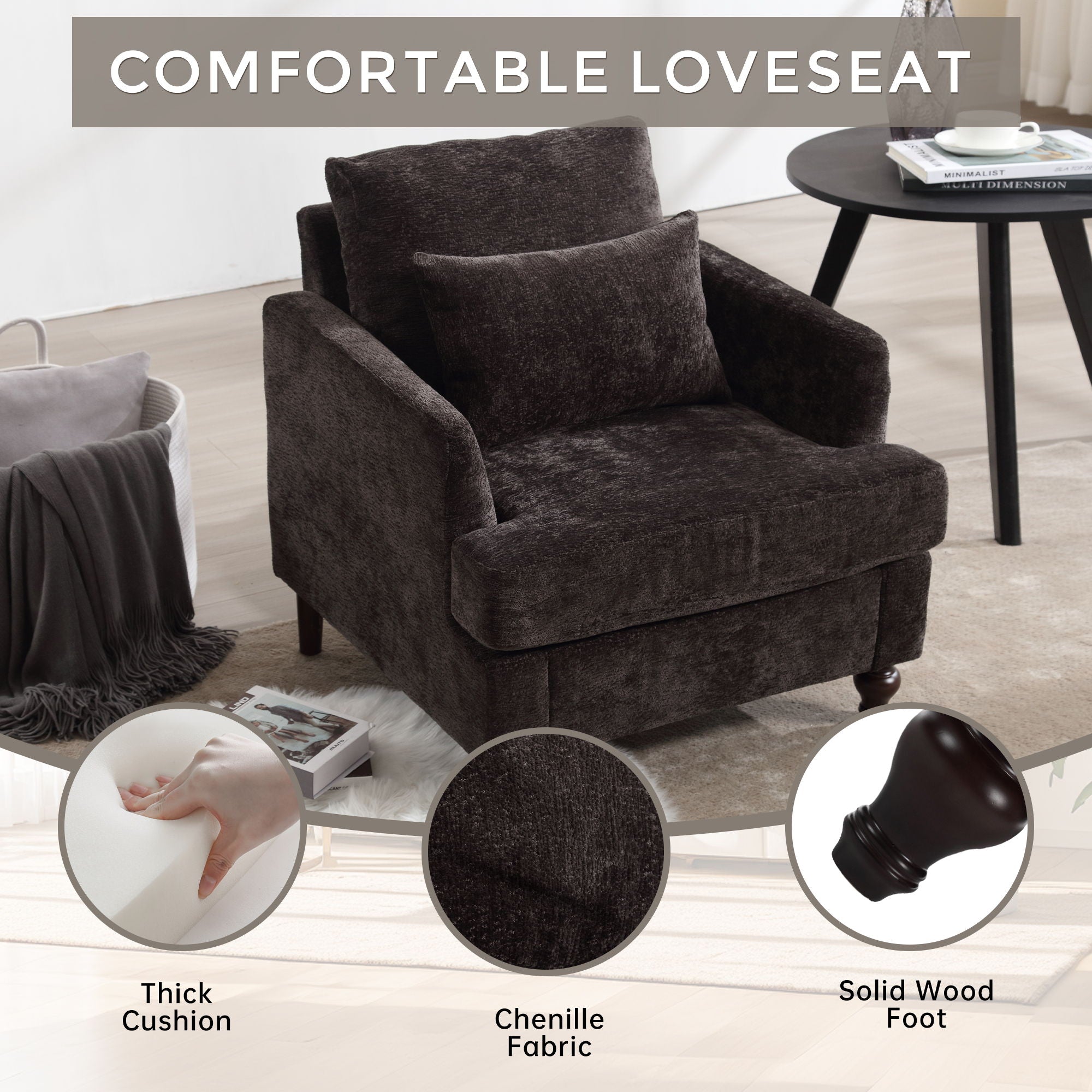Modern Mid Century Wood Frame Armchair With Tufted Design
