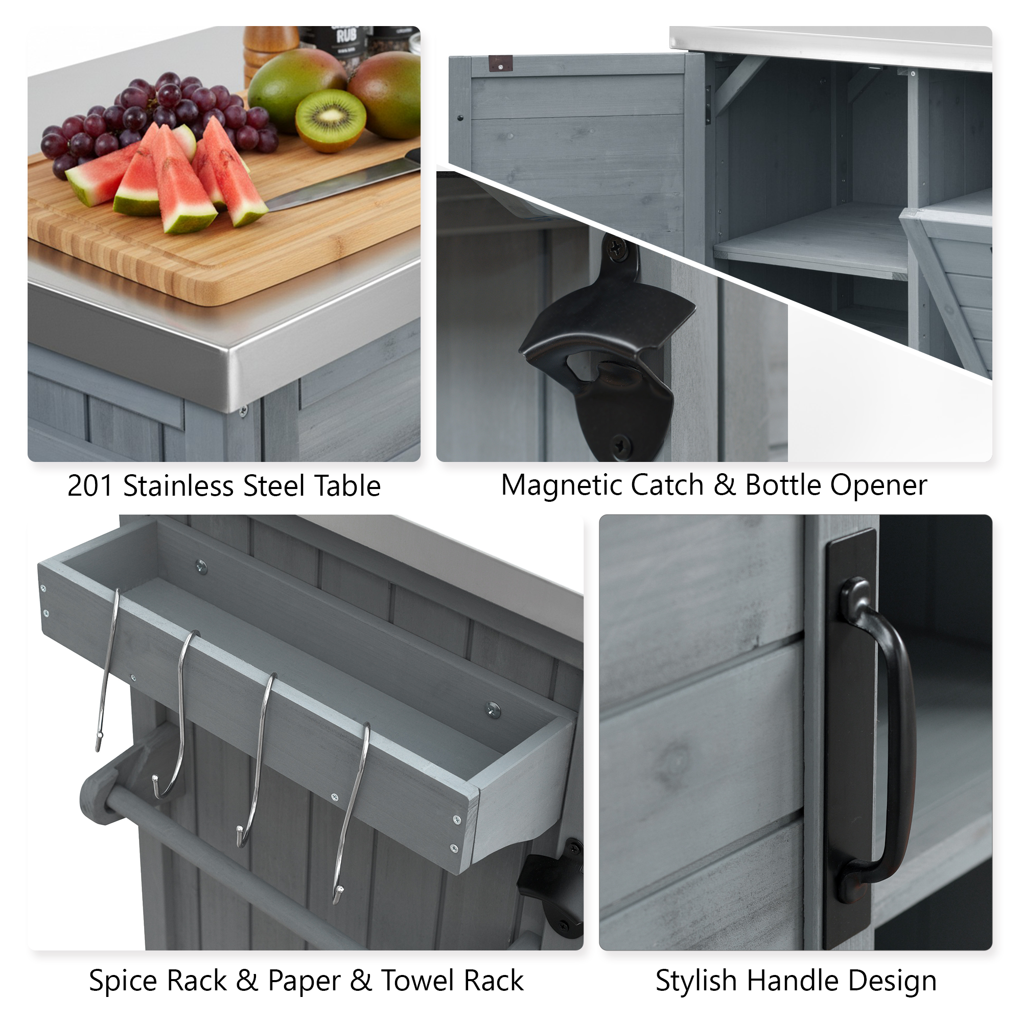 K&K 78.3' Outdoor Kitchen Island with Foldable Grill Table