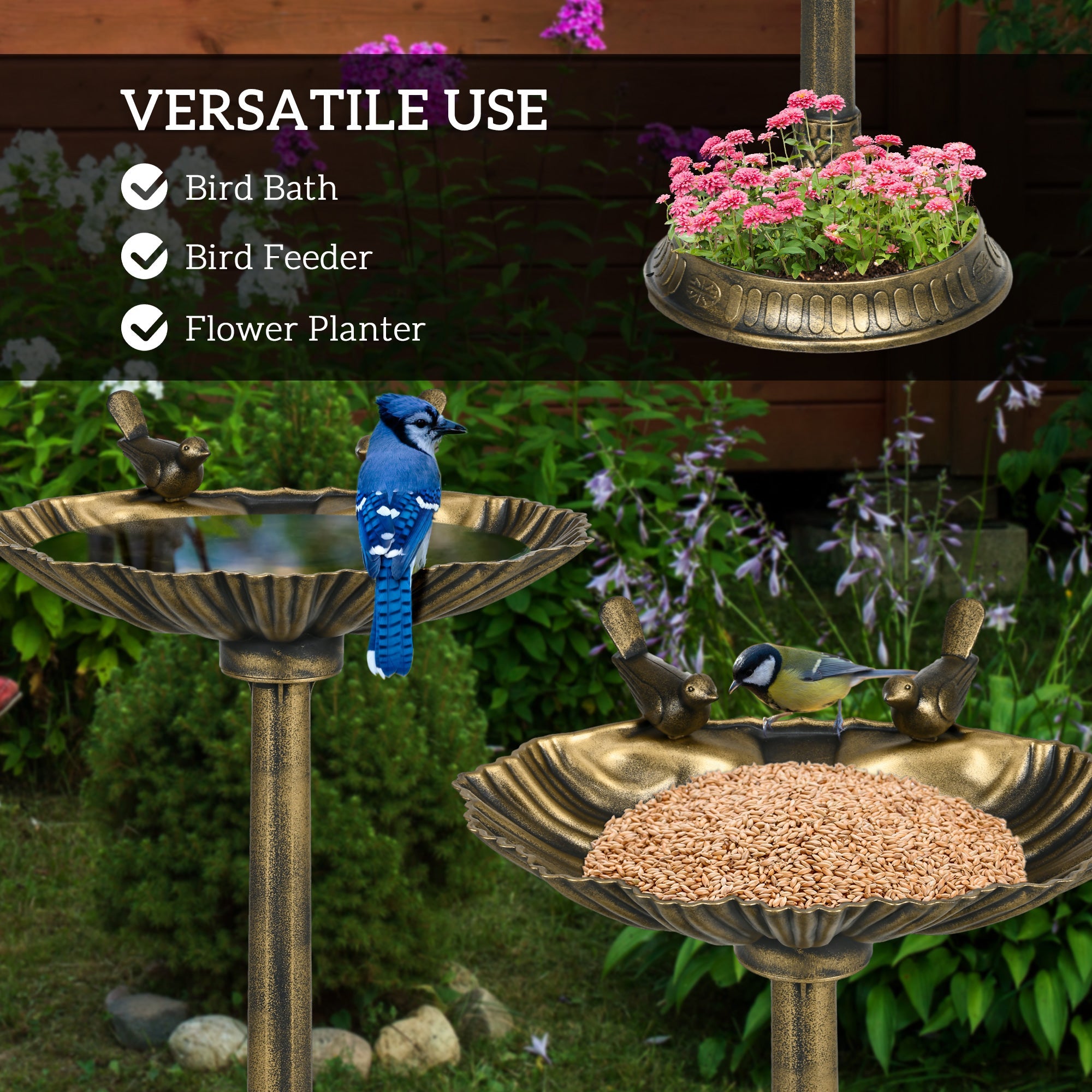 Outsunny 32" Antique Bird Bath with Planter Base