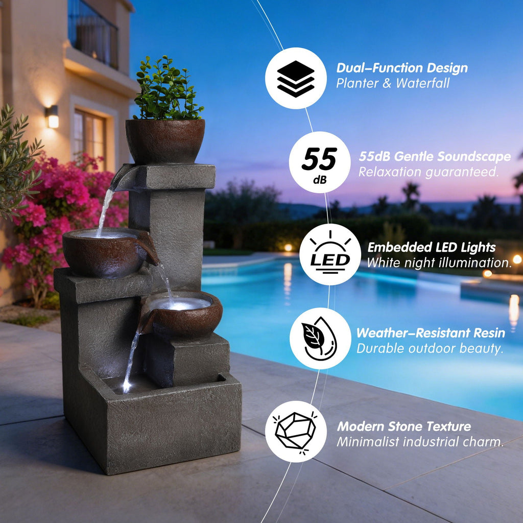 LED Waterfall Fountain Outdoor For Garden - Gray