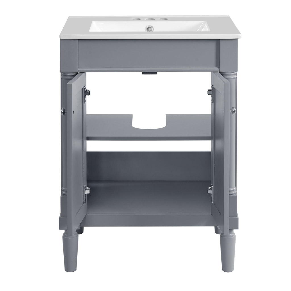 Bathroom Vanity With Top Sink, 2 Tier Storage Cabinet