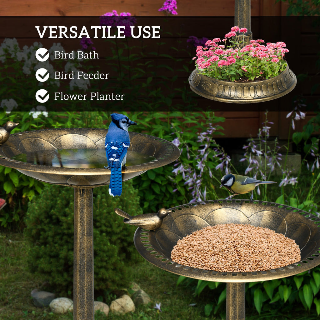 Outsunny 28" Antique Bird Bath with Pedestal Flower Planter