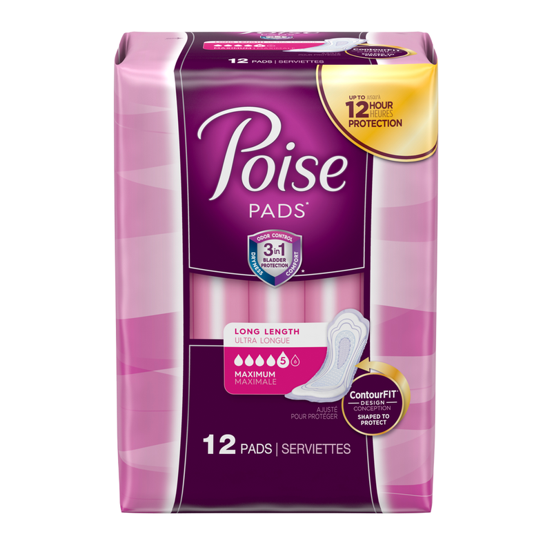 Poise Incontinence Pads, Maximum Absorbency, Long